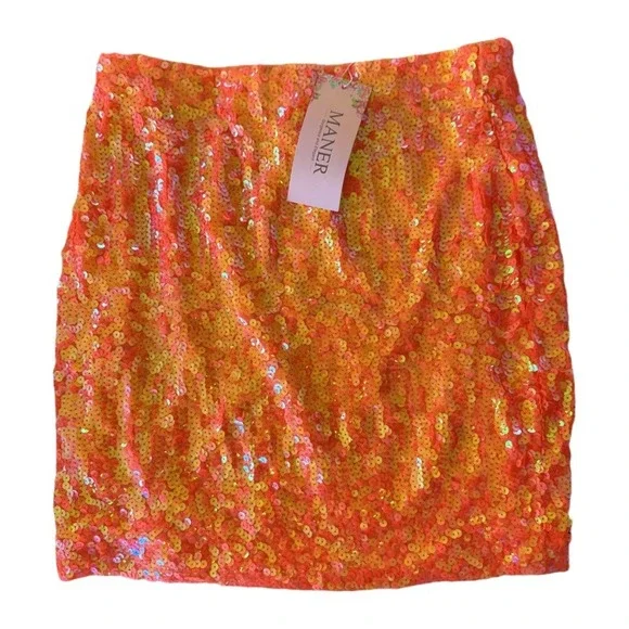 NWT MANER Women's Sequin Bodycon Mini Skirt Orange Medium - Picture 6 of 7